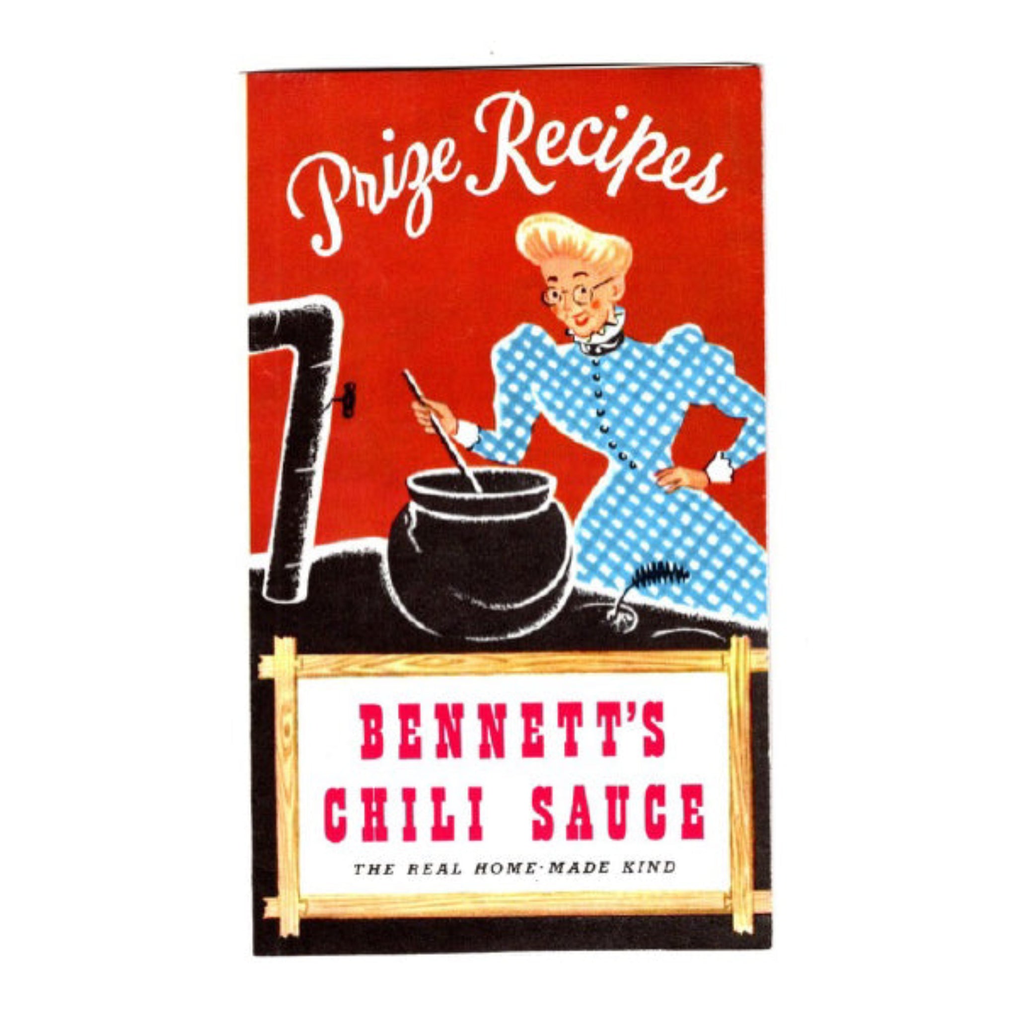 Vintage Bennett's Chili Sauce recipe book cover with a woman cooking.